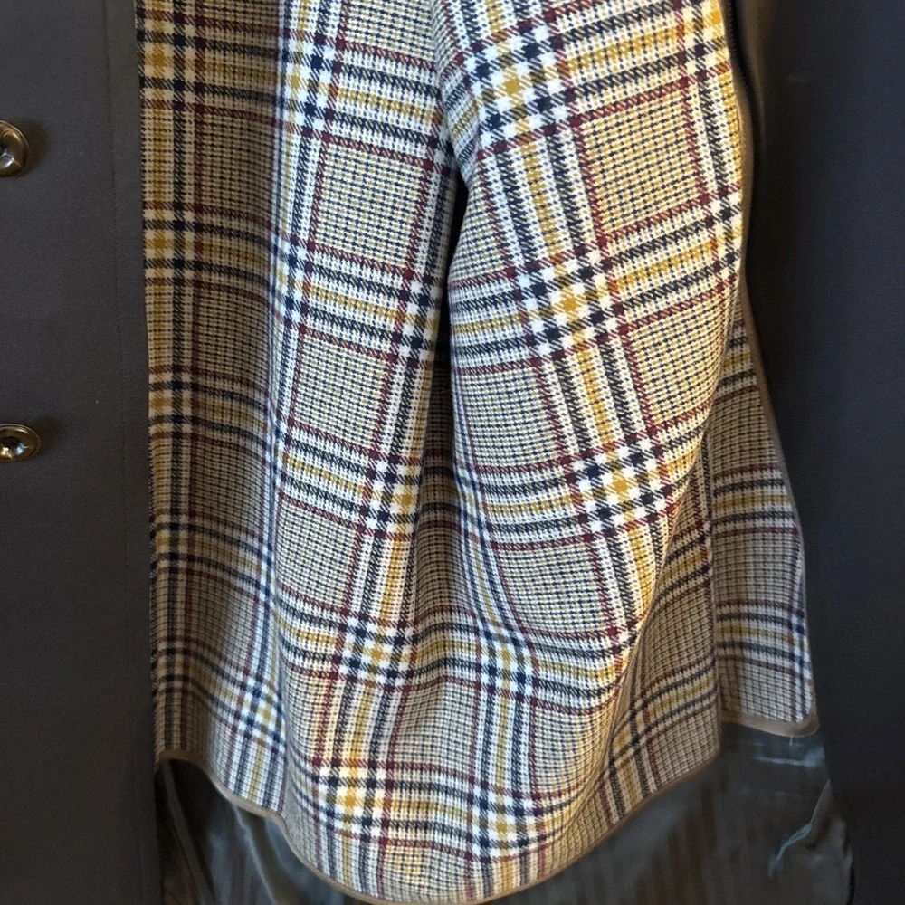 Vintage Crownwear Brown All Weather Coat 42R‎ Zip Out Liner Plaid Lined Overcoat